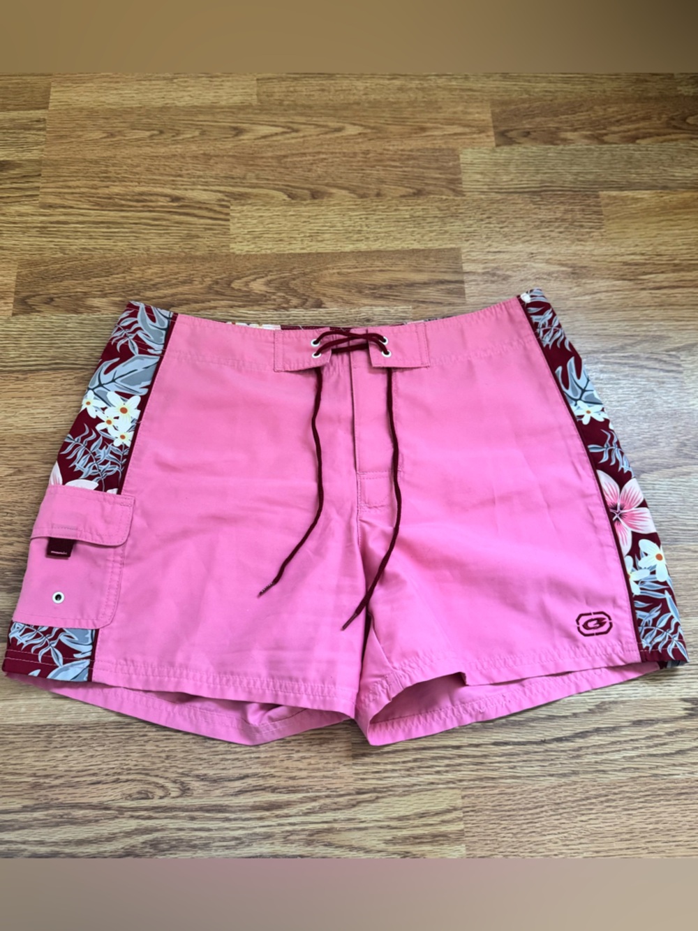 Vintage Rare Mens Surf Pink Board Shorts with Floral Side Panels